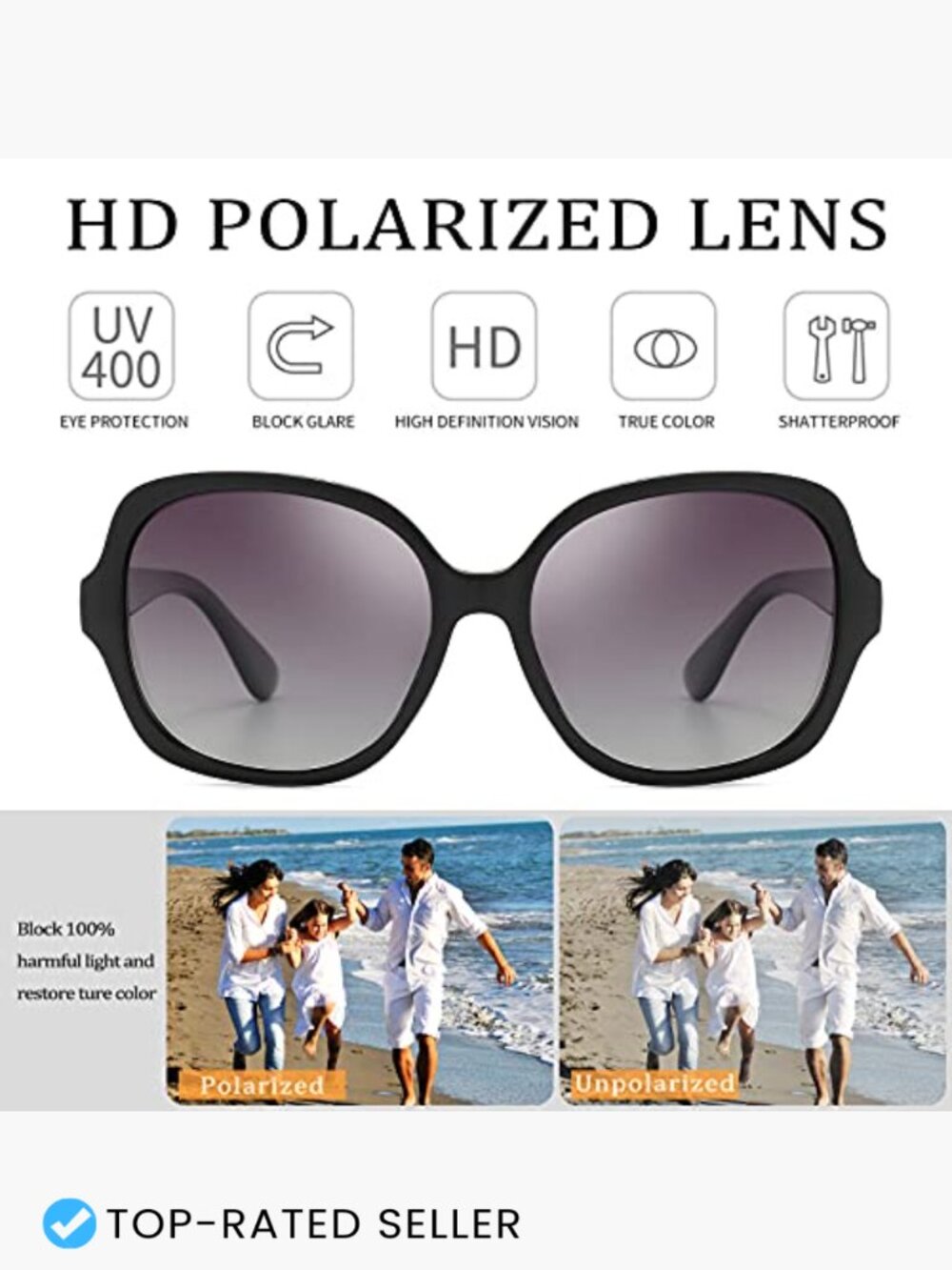 Oversized Square Polarized Sunglasses UV Protection Unisex Retro Shades - Picture 3 of 7